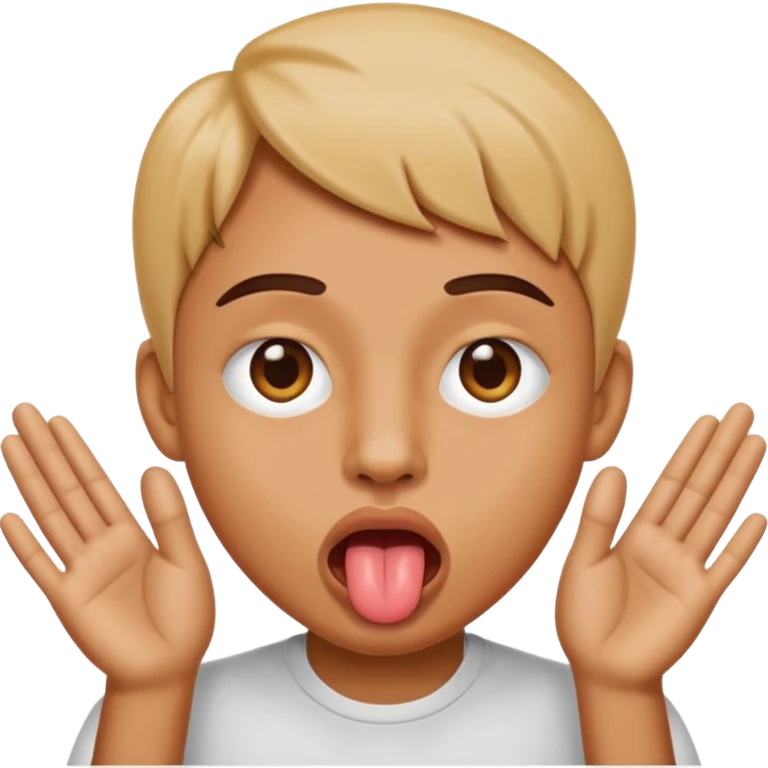 Have a guy with there hands on both side of its face with it sticking its tounge out emoji
