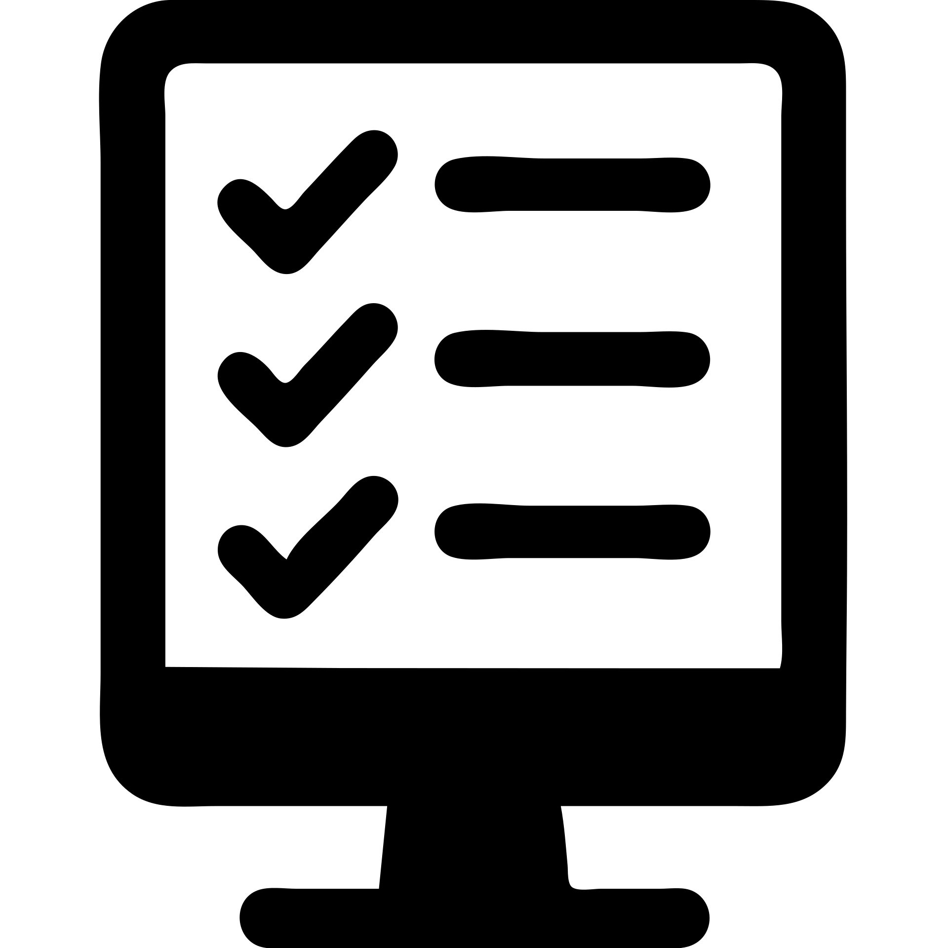 survey form with checkmarks displayed on a computer screen, minimal, bold lines, solid filled icon style, no color emoji