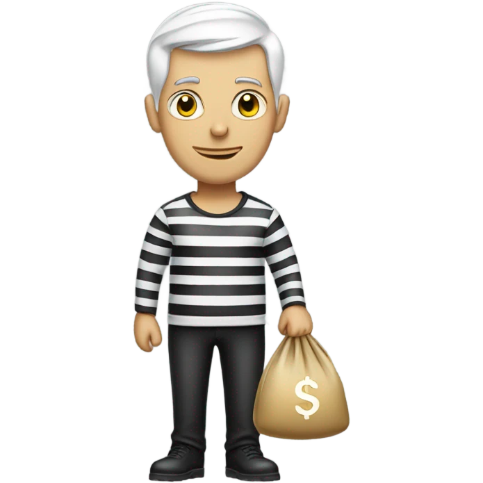a robber man wearing a white and black stripped shirt holding a money bag emoji