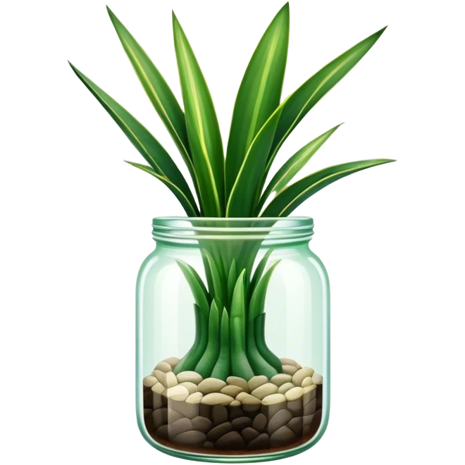 Sansevieria plant with straight vertical leaves in glass jar pot emoji
