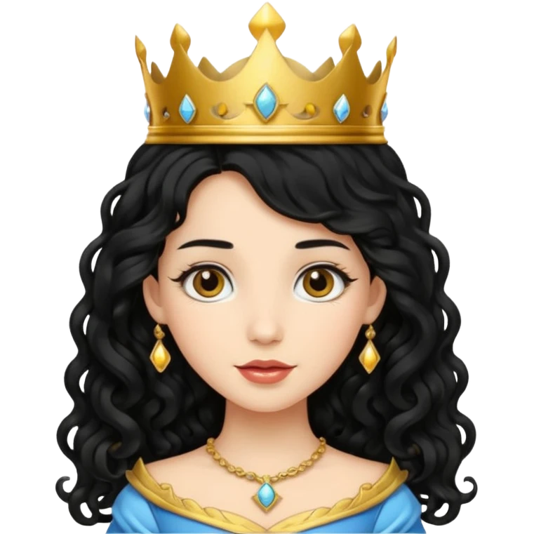 Princess with long curly black hair, small crown emoji
