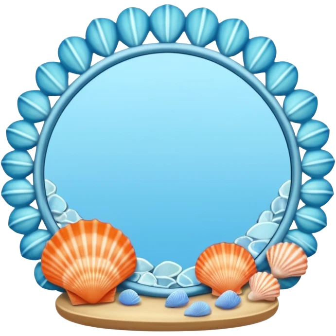 Mirror with light blue seashells around it emoji