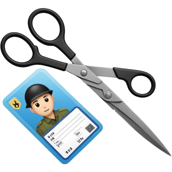 Floating black Scissors cutting in half an idf soldier ID card with a little chip in 2 parts emoji