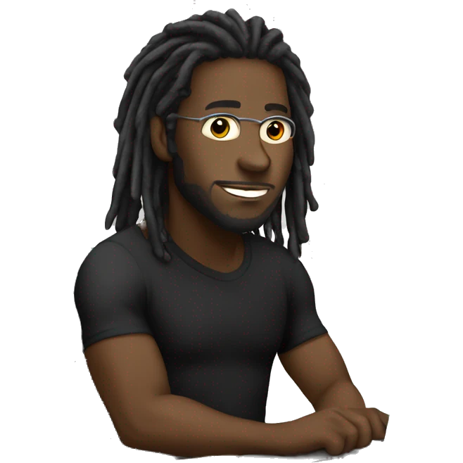 Black-guy-with-dreads-wearing-black-trackstuit-sitting-down-on-chair facing-foward-focused-on-laptop-computer- emoji
