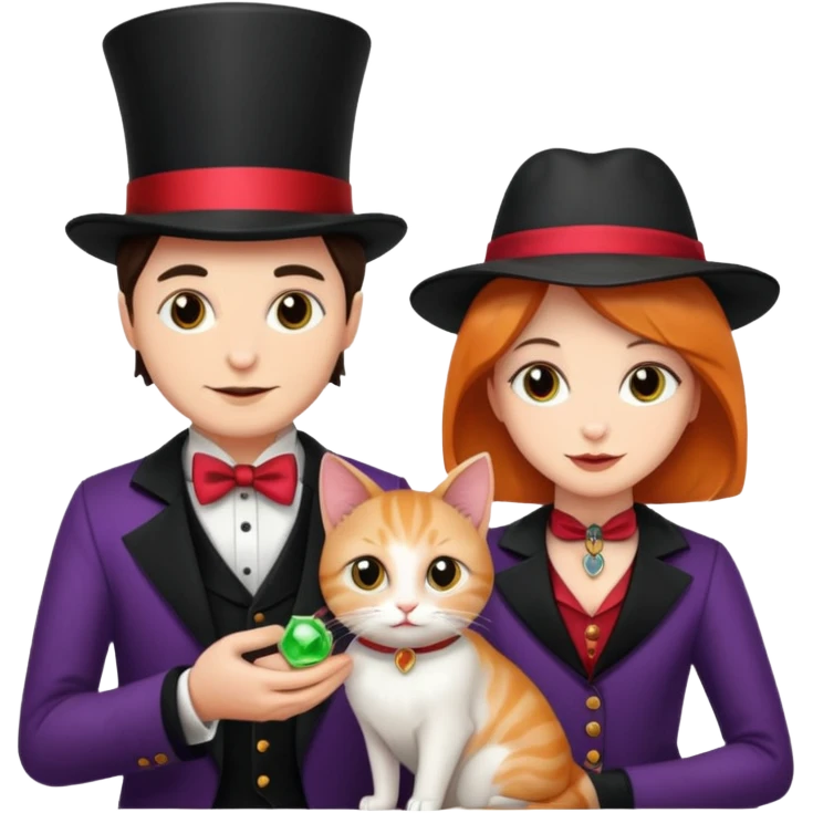 magician couple and their pet cat emoji