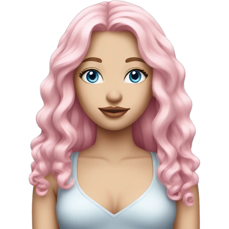 a beautiful girl with fair skin, blue eyes and long soft pink hair, with pink lipstick on her lips. full length emoji