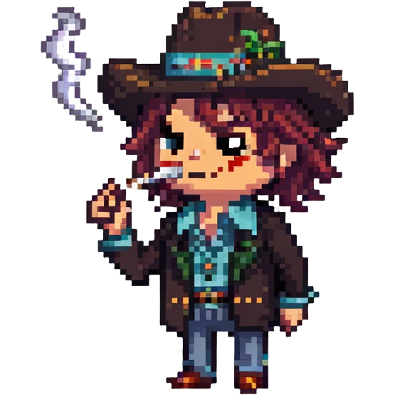 pixel art of a quirky character 'tralalero tralala' smoking a joint emoji