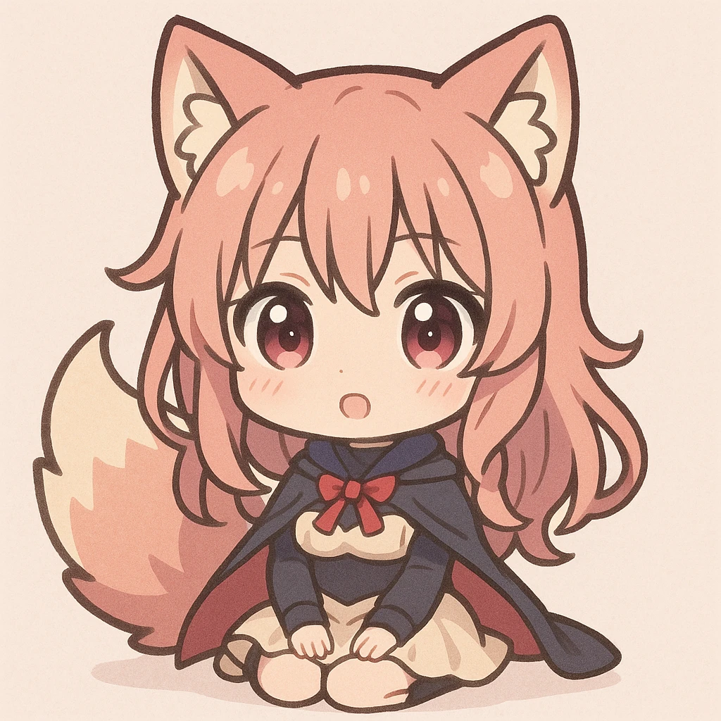 Shikoku from Chained Soldier, kawaii style, cute big eyes, chibi proportions, soft colors emoji