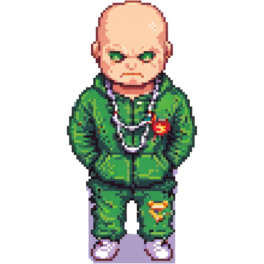 Pixel art thug in tracksuit, holding chain, bald head, angry expression, side view, retro arcade sprite
+ add the indicator to it "2020000" emoji