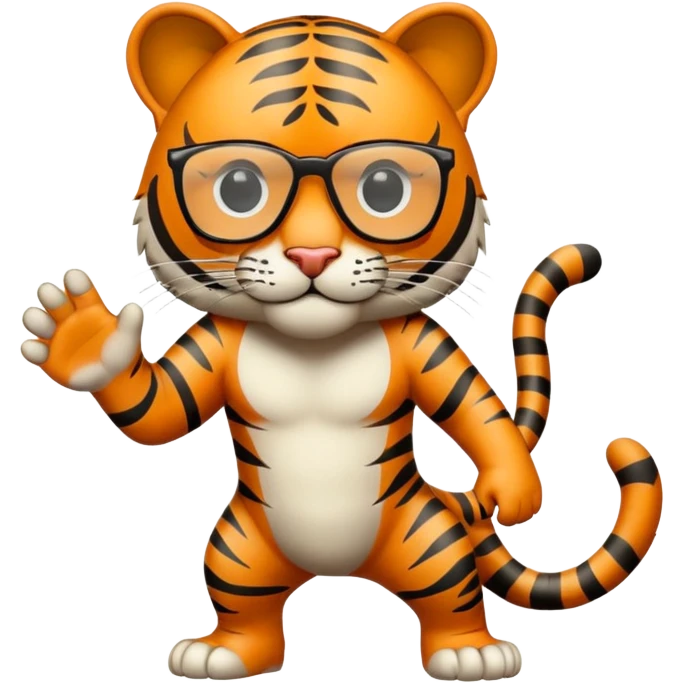 un tigre con gafas oscuras parado en dos patas bravo con la mano en la derecha en la pose: Firme emoji