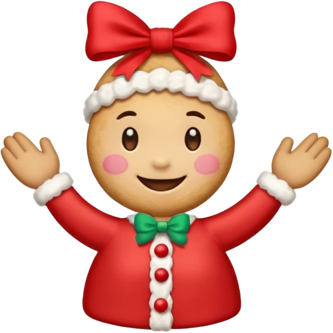 Christmas cookie with arms and legs but and red bow on her head emoji