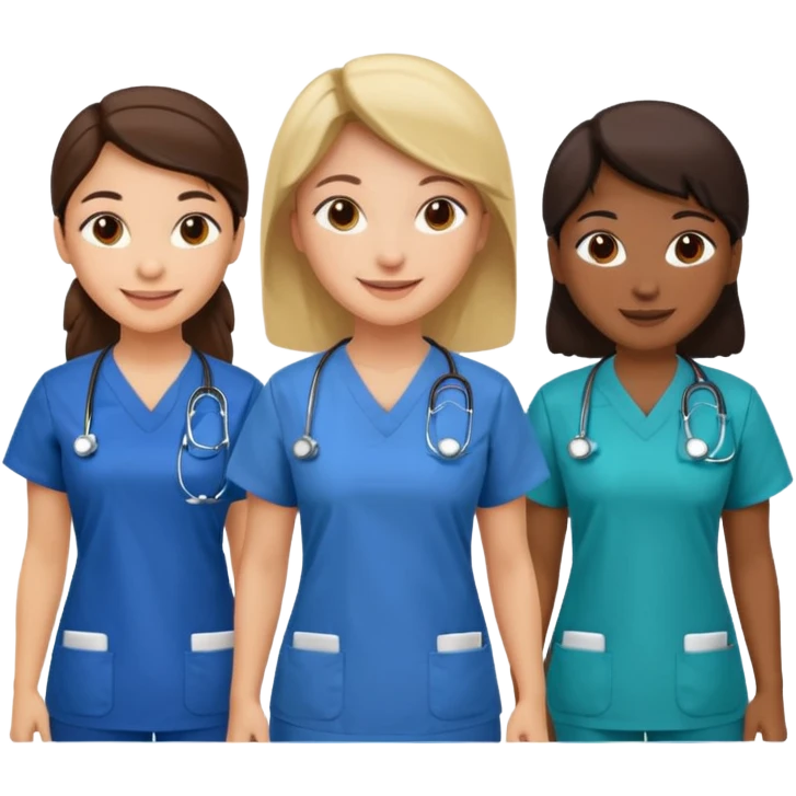 Nurses of different ethnicities in various color scrubs emoji
