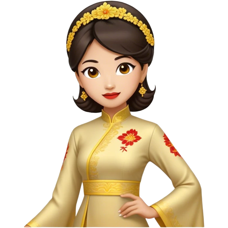 Cinematic Realistic Ao Dai Pop Culture Emoji, featuring an elegant portrayal of the traditional Vietnamese dress rendered with graceful textures and vibrant, cultural lighting. emoji