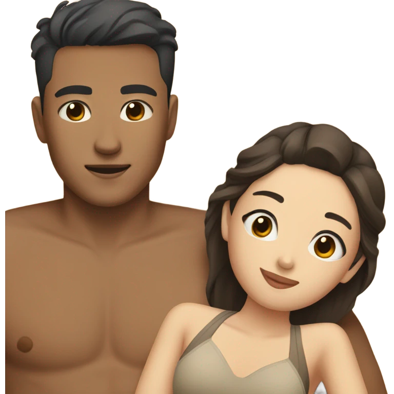 asian girl laying on the beach with brown haired boyfriend  emoji