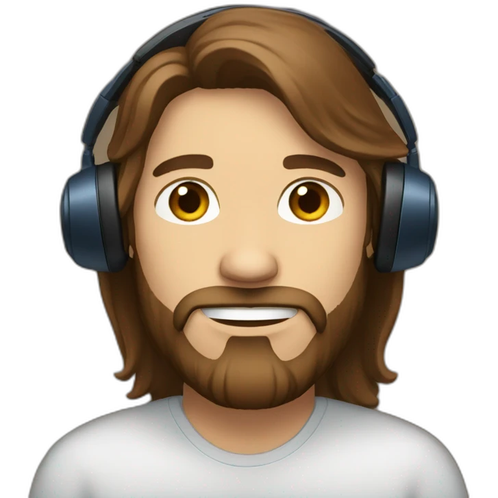 man long brown hair, beard and blue eyes wearing headphones emoji