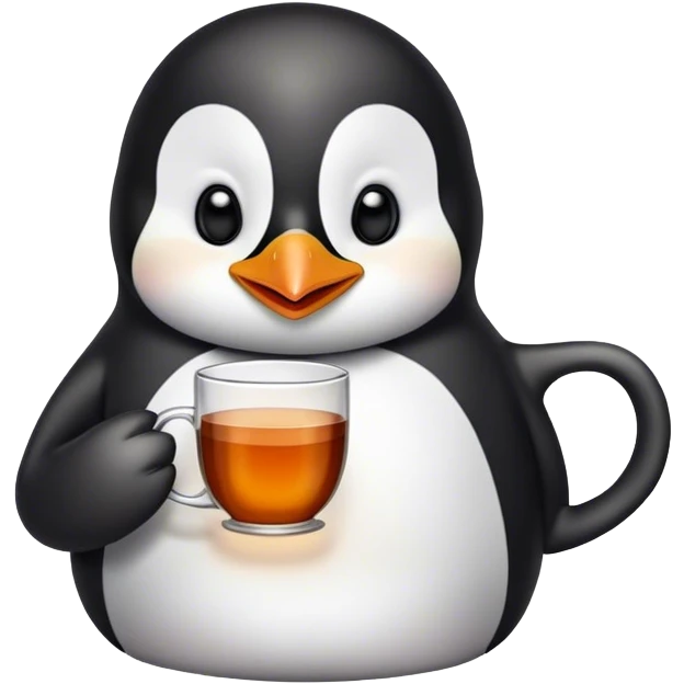 A happy penguin drining tea emoji