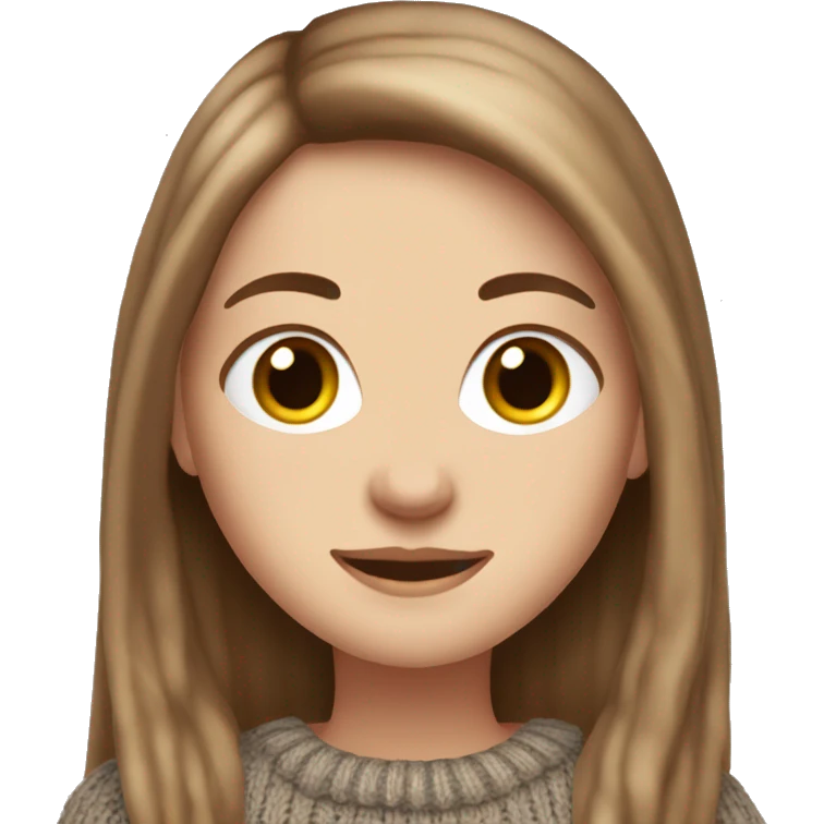 white girl brown long straight hair in knitted cozy sweater  emoji