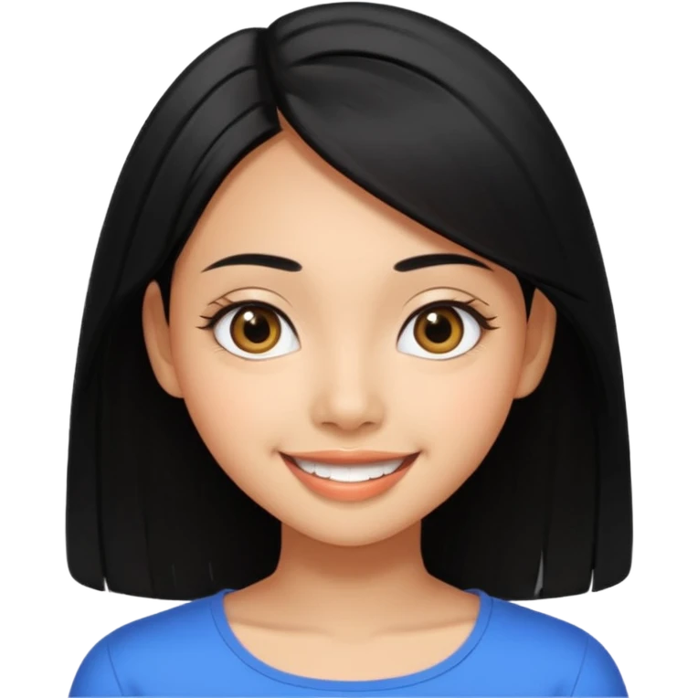 20 yr old asian woman hair  center part big eyes big smile tanned skin straight black hair hippie part hair shoulder length hair emoji
