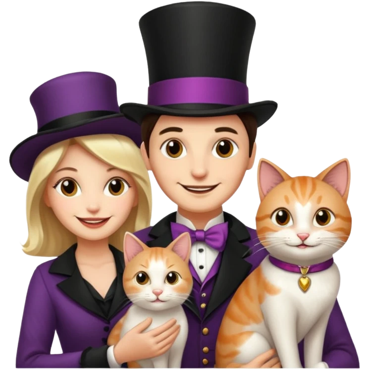 magician couple and their pet cat emoji