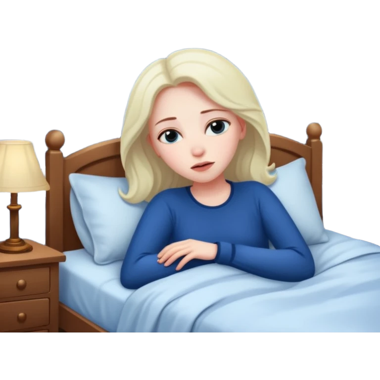 женщина лежит в кровати, она напряжена, за окном ночь emoji