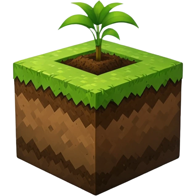 dirt block with green grass top, Minecraft look, minimal details, emoji style emoji