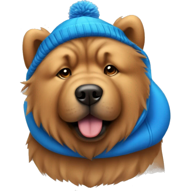 Brown chow chow in a blue winter hat emoji