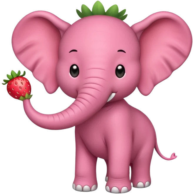 Cute elephant with long tusks and trunk wearing strawberry costume emoji