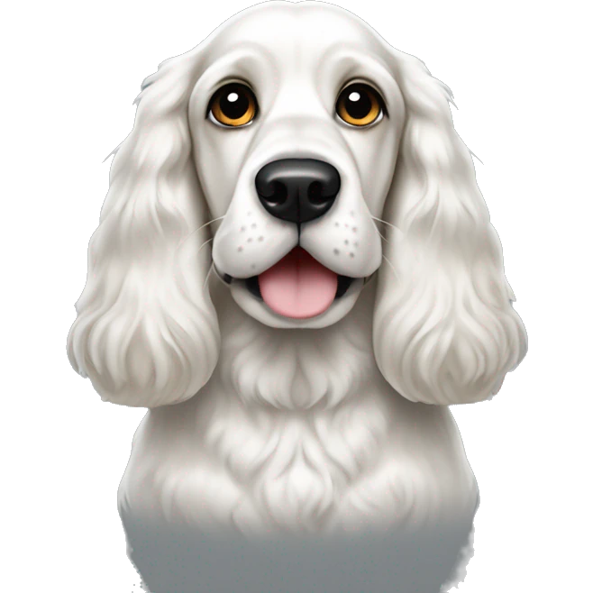 create an emoji of a white English cocker spaniel with black ears and black nose spots emoji
