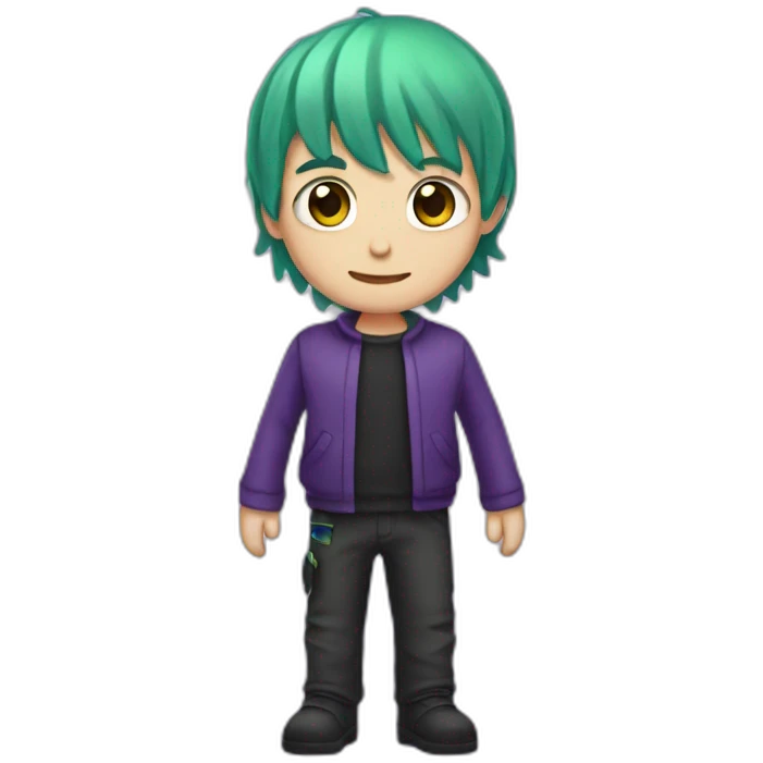 boy with purple-green hair and enderman hat emoji