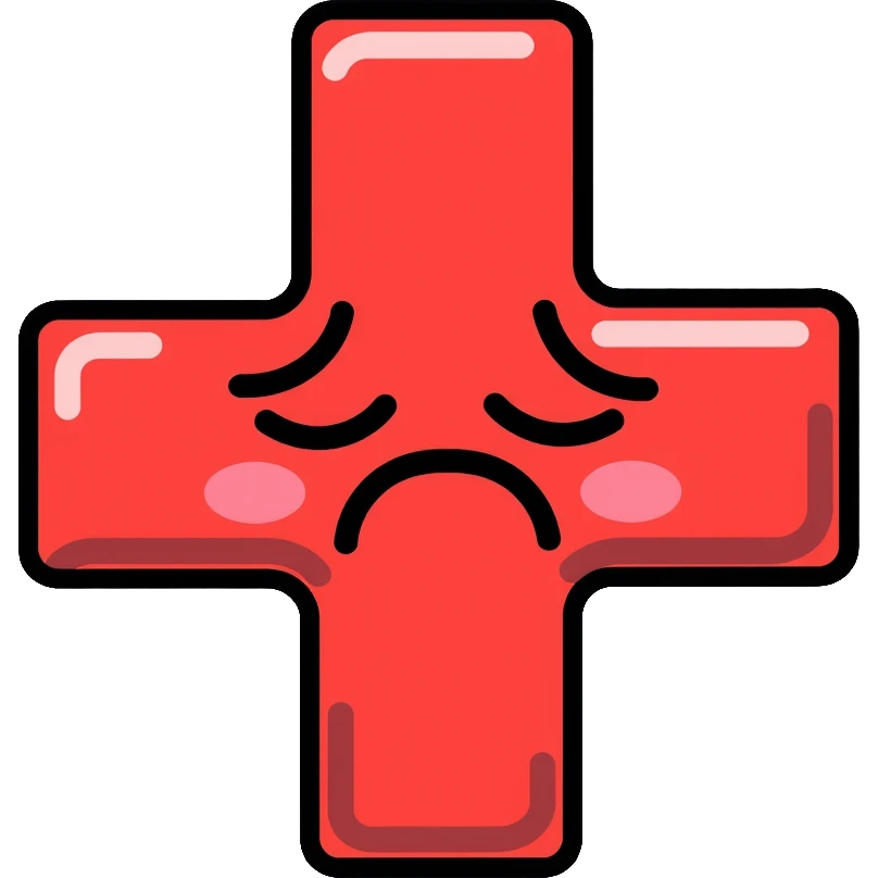 Red Cross medical symbol with negative vibes, sad face emoji