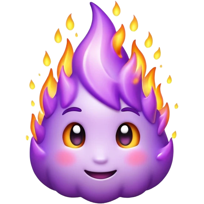 3D emoji of a cute purple flame with sparkles around, glowing core, soft cartoon style, friendly vibe emoji
