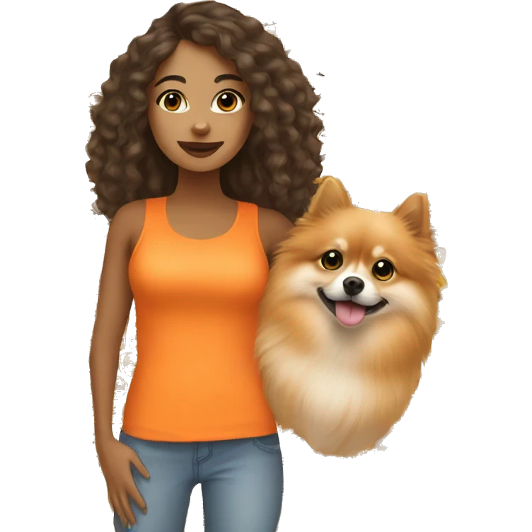 Young Latina girl with orange Pomeranian emoji