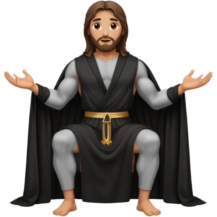 fullbody jesus christ jacked, sleeveless black robe sitting emoji