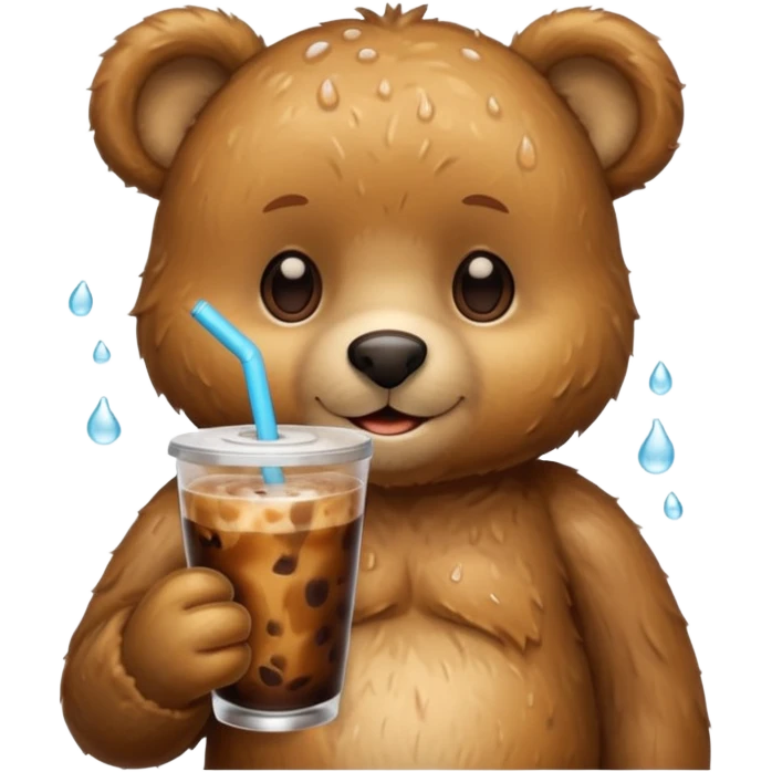 Teddy bear drinking iced coffee emoji