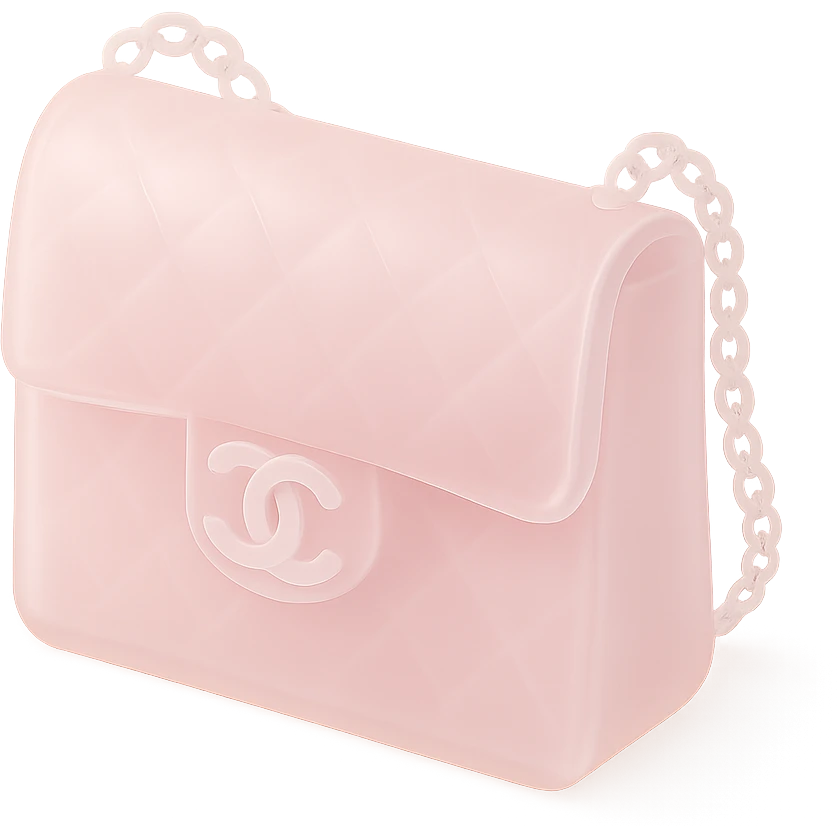 pink Chanel purse, frosted translucent effect, matte glass style emoji