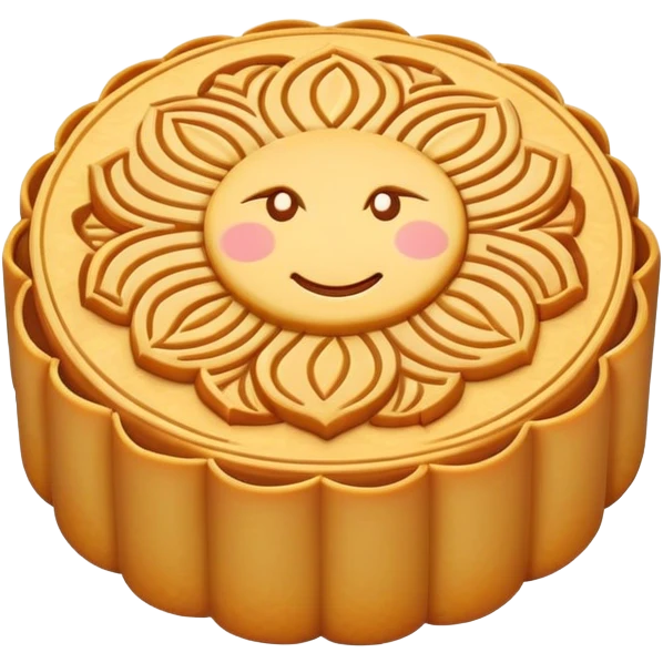 Traditional mooncake with pattern on top for Mid-Autumn Festival, simplified emoji style with bold outlines and bright colors, cartoon style Yue Bing pastry emoji