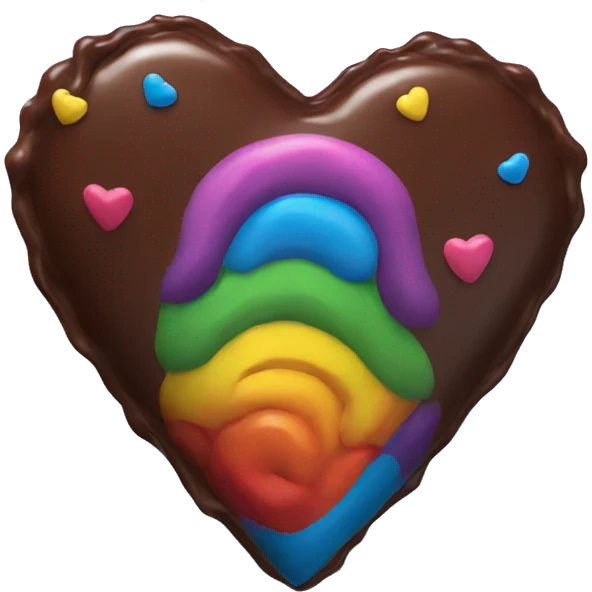 Rainbow heart covered in chocolate emoji