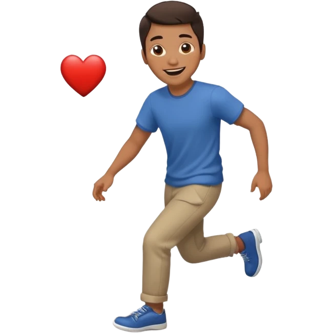 asian man tripping on sidewalk with heart eyes emoji