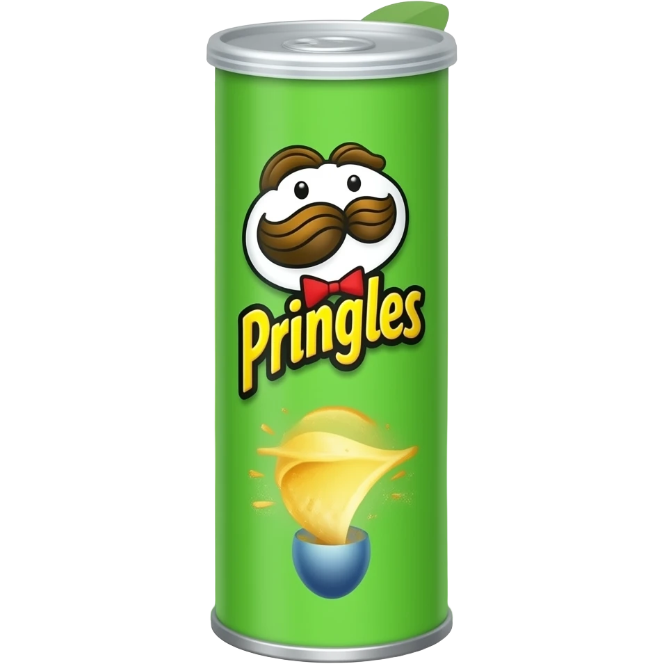 potato chips tube can (Pringles style), apple ios emoji style, cylindrical can, bright colors, glossy 3D, minimal label no brand, realistic lighting, centered, transparent background or green background, high resolution emoji