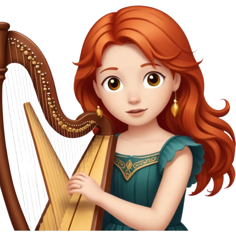 red haired girl with brown eyes playing a harp emoji