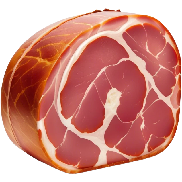 Jamón Serrano Cinematic Realistic Jamón Serrano Dish Emoji, depicted as a prominent leg of cured ham with visible marbling, rendered with rich textures and dynamic, appetizing lighting. emoji