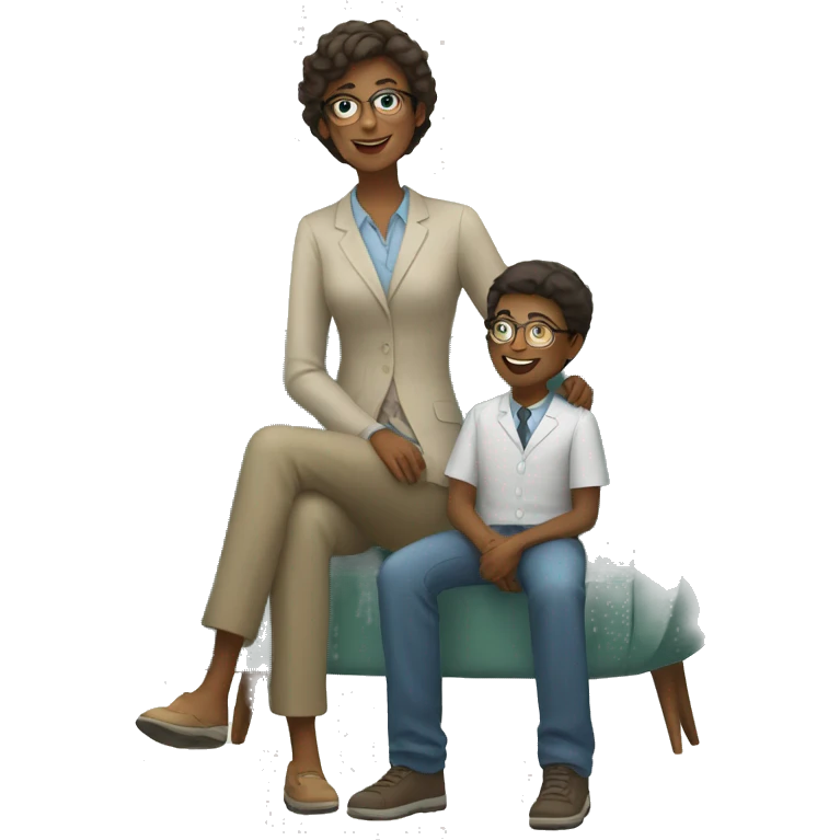 young psychologist with kid full body happy emoji