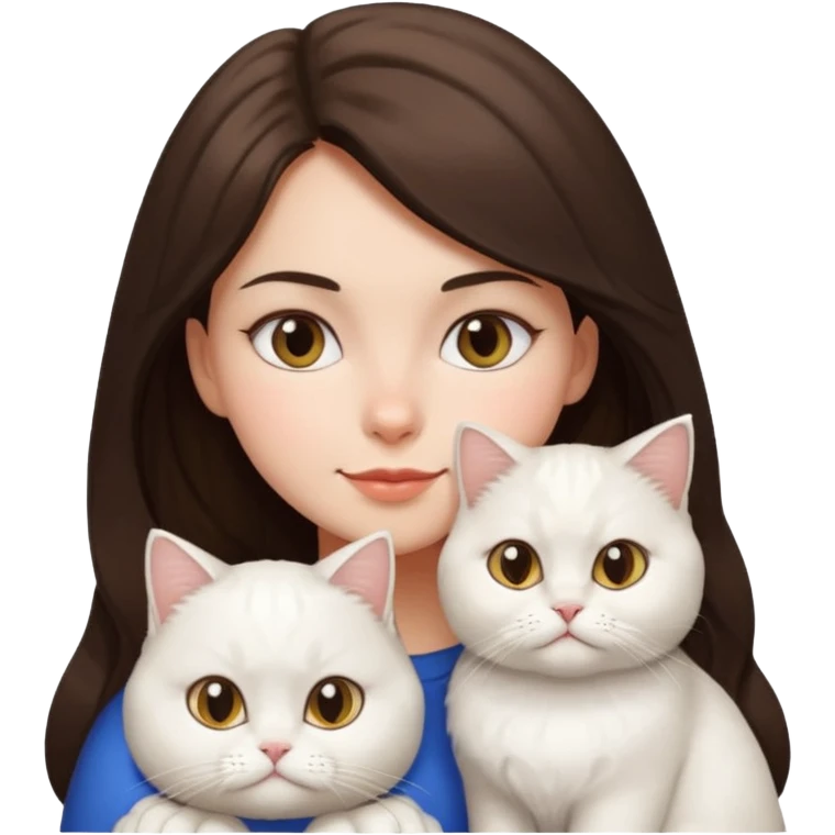 brunette girl and white Persian cat cheek to cheek, both looking content, apple emoji style emoji