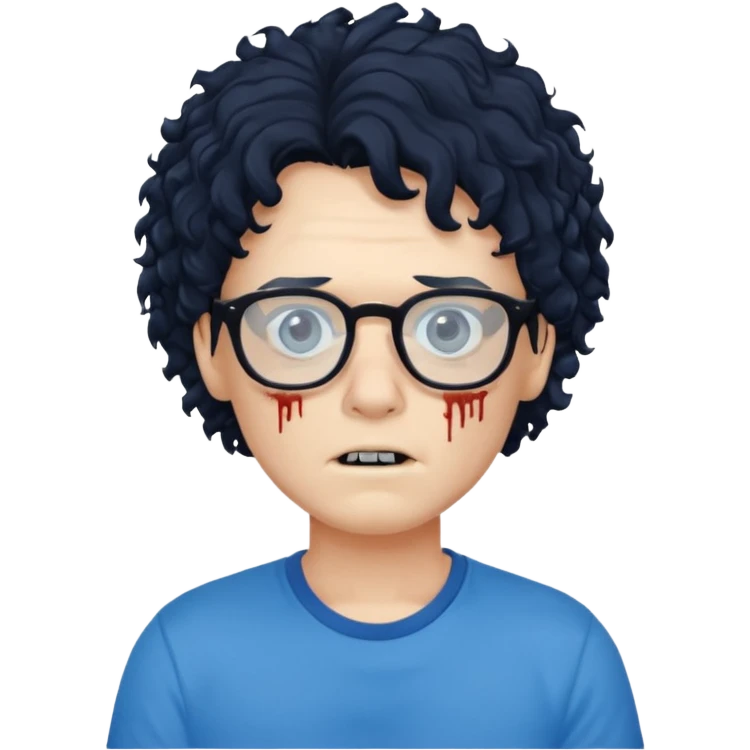 curly hair zombie with glasses blue t shirt emoji