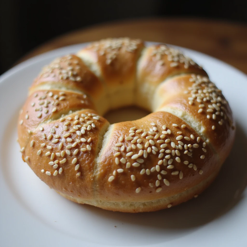 a simit, Turkish sesame bagel, realistic style emoji