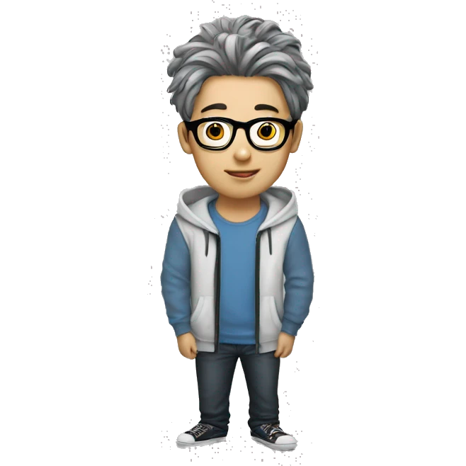 korean guy with curtains hair and glasses zip hoodie emoji