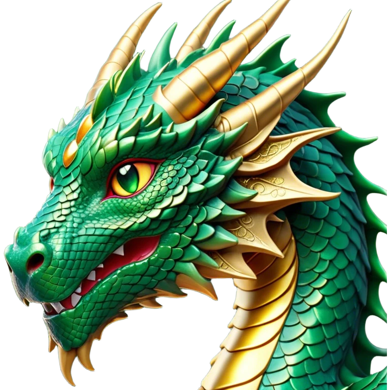 Cinematic Noble Dragon Portrait Emoji, Poised and majestic, with a sinuous, elongated body covered in intricately detailed, shimmering scales in hues of emerald and gold, and piercing, fiery eyes that reflect ancient wisdom; rendered with lifelike texture and natural highlights, high shine, intelligent and formidable, styled with an aura of mythic power, focused and attentive, soft glowing outline, capturing the essence of a legendary dragon that appears ready to soar out of the screen with timeless authority! emoji