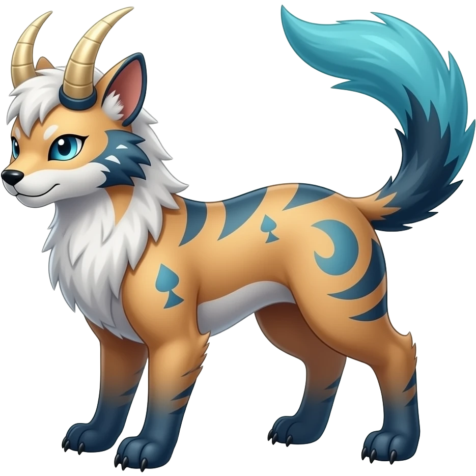 Horned Digitigrade furry fuzzy elemental realistic pretty elegant sleek shiny patterned quadrupedal Randomly patterned Shinx-Pyroar-Houndour-Arcanine-Electrike-animal-hybrid, full body, with an imp-spade-tail emoji