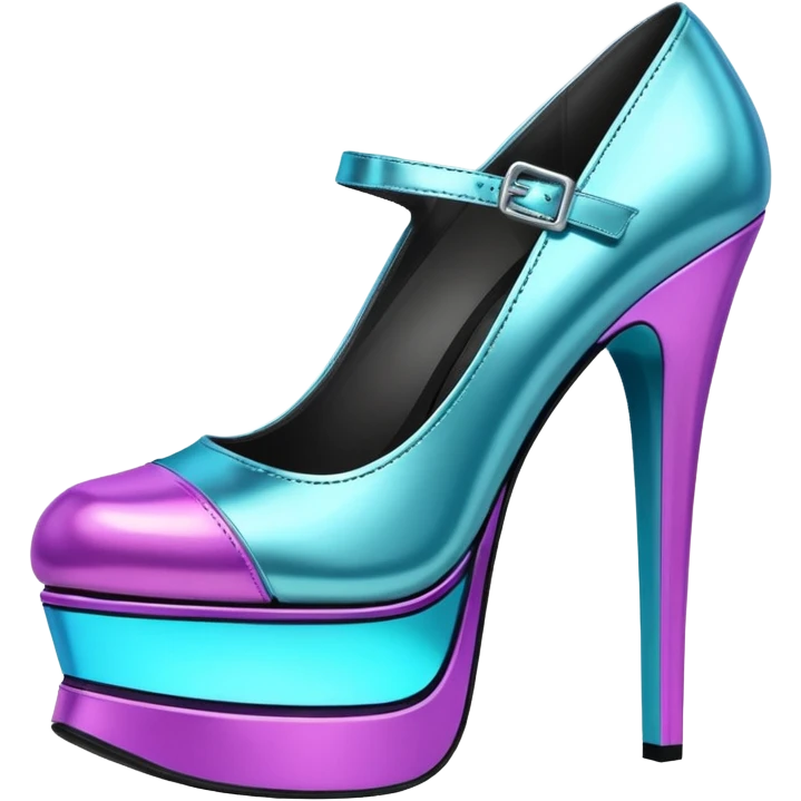 8k quailty, 8000x8000px resolution, ultra detailed, cyberpunk style and color scheme,  digital illustration of platform high heel shoes. No human figures, no emoji icons, no emoji faces, isolated on transparent background  emoji