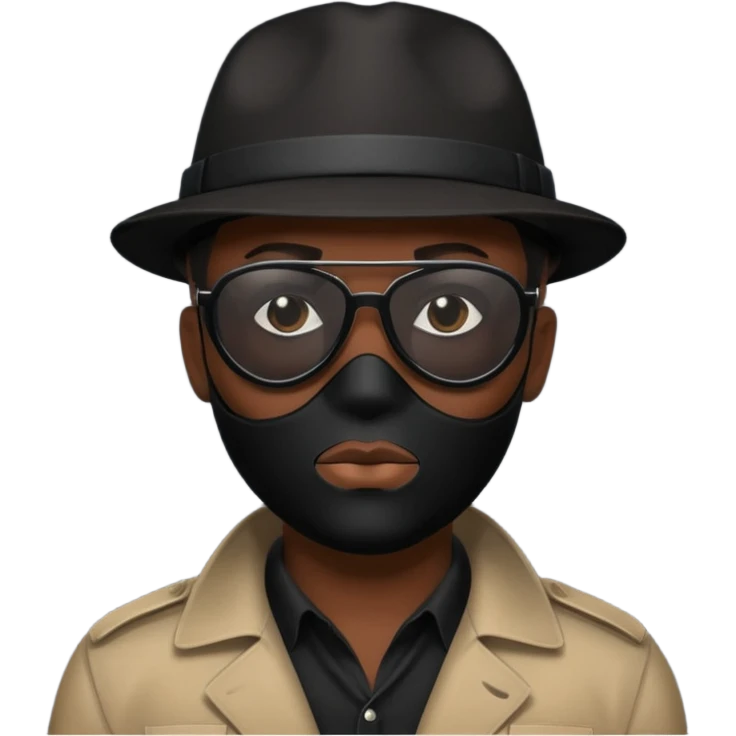Siyah gözlük ve maske takan siyah dedektif emoji